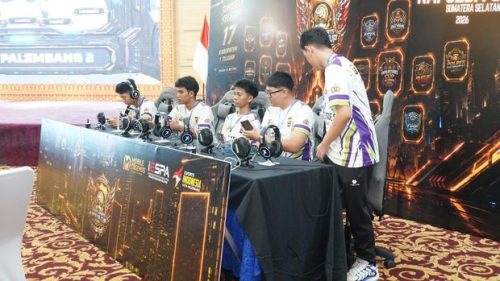 Peserta Turnamen Mobile Legends Kapolda Cup 2026 mengikuti pertandingan babak penyisihan di Palembang.